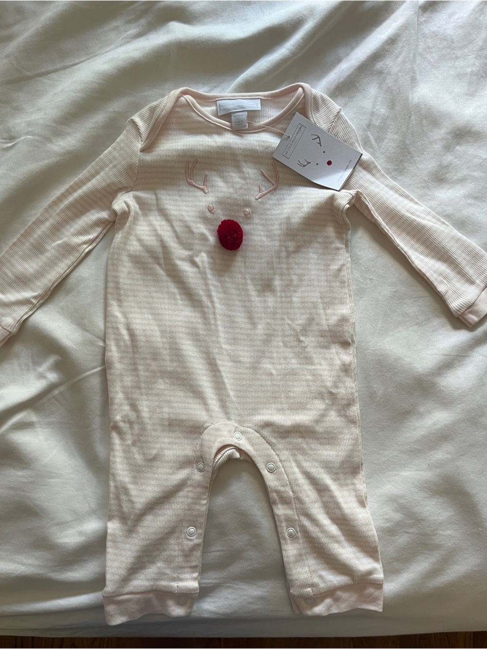 Organic Cotton Baby Pink Reindeer Pom Romper One-Piece
